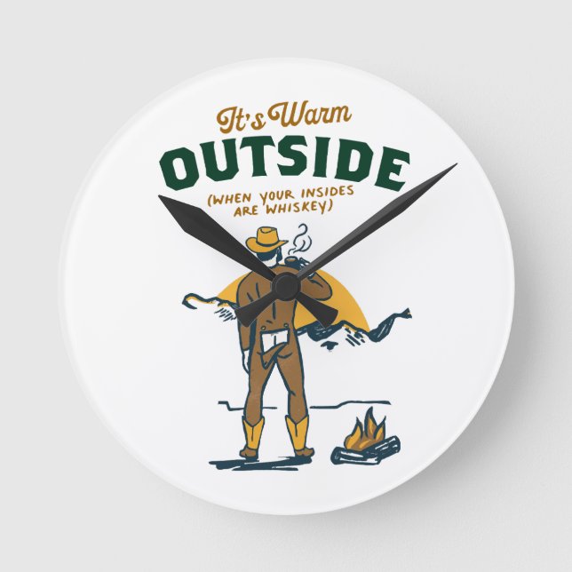 Funny Cowboy Drink Whiskey Runde Wanduhr (Vorderseite)