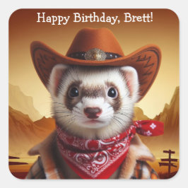 Funny Cowboy Ferret Western Style Geburtstag Quadratischer Aufkleber