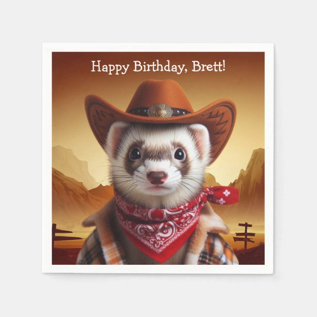 Funny Cowboy Ferret Western Style Geburtstag Serviette (Vorderseite)