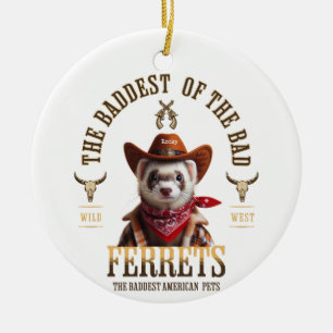 Funny Cowboy Ferret Western Style Keramik Ornament