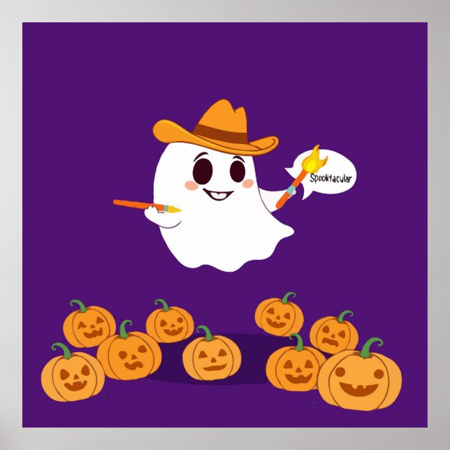 Funny Cowboy Ghost als Halloween-Künstler Poster (Vorne)