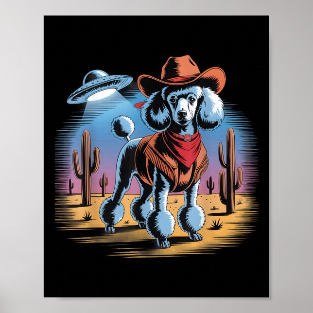 Funny Cowboy Poodle Ufo Wüste Sunset Szene Poster (Vorne)