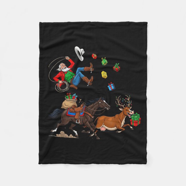 Funny Cowboy Santa Christmas Holiday Western Style Fleecedecke (Vorderseite)