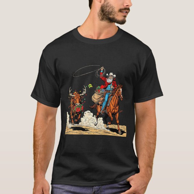 Funny Cowboy Santa Christmas Holiday Western Style T-Shirt (Vorderseite)