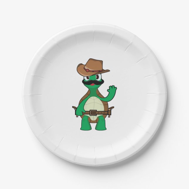 Funny Cowboyschildkröte Pappteller (Vorderseite)