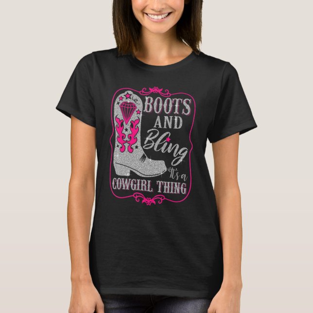Funny Cowgirl Boots Bling Western Frauen T-Shirt (Vorderseite)