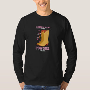 Funny Cowgirl Stiefel Bling Niedliche Blume Liebe  T-Shirt