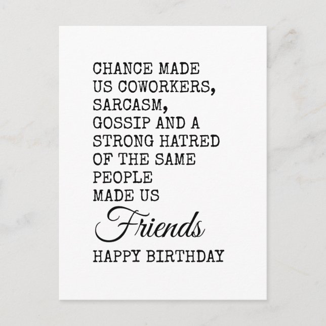 Funny Coworker Birthday Card - Sarcasm Postkarte (Vorderseite)