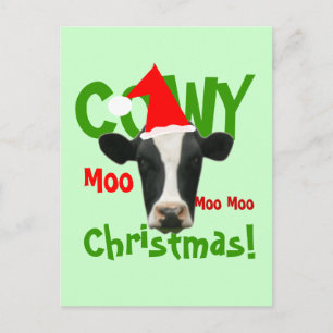 Funny Cowy Christmas Santa Cow Postcard Feiertagspostkarte