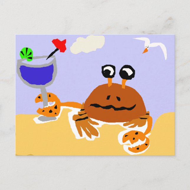 Funny Crab am Strand Art Postkarte (Vorderseite)