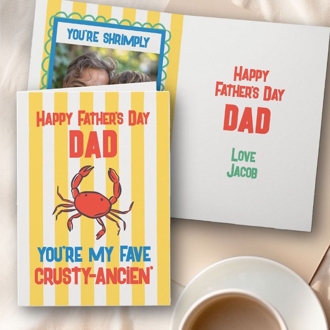 Funny Crab Amalfi Gelber Streifen Vatertagskarte Karte (Funny Father's Day Card with
Photo - order instant digital download or professional print)