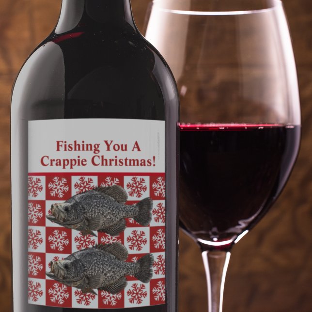 Funny Crappie Angelpun Frohe Weihnachten Custom Weinetikett (Christmas Crappie Fishing wine labels are a great way to give gifts to your angling friends.)