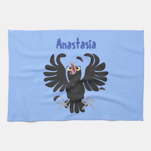 Funny Crave Rabe Cartoon Illustration Geschirrtuch (Horizontal)