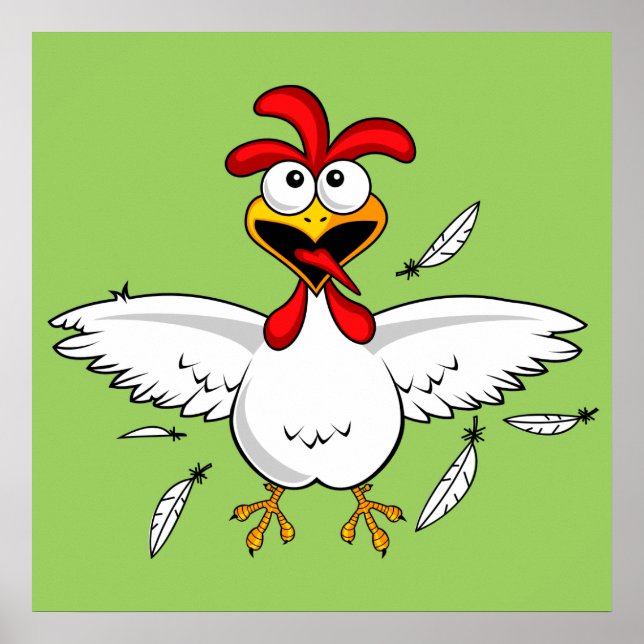 Funny Crazy Cartoon Chicken Wing Fling Poster (Vorne)
