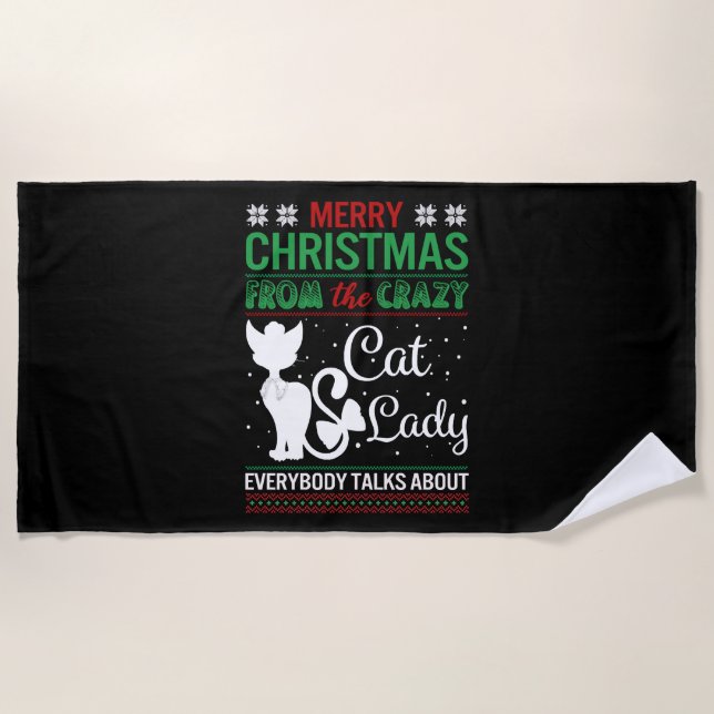 Funny Crazy Cat Lady Christmas Ugly Strandtuch (Vorderseite)