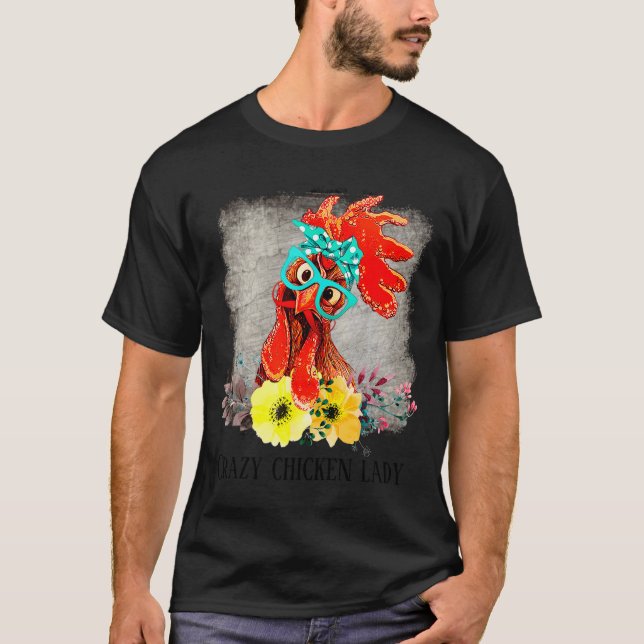 Funny Crazy Chicken Lady Word Art  T-Shirt (Vorderseite)