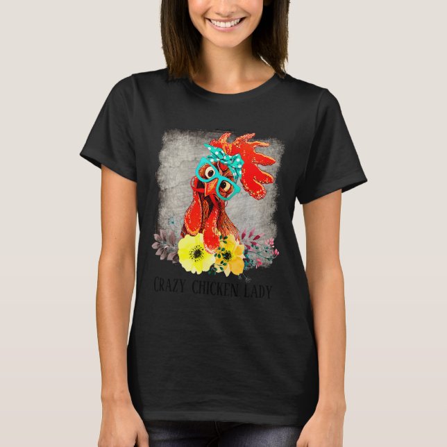 Funny Crazy Chicken Lady Word Art  T-Shirt (Vorderseite)