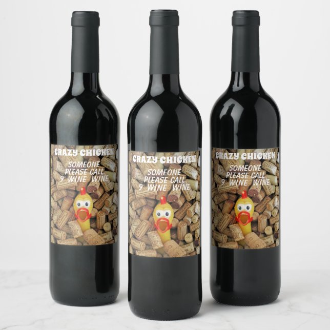 Funny Crazy Chicken Wine Labels! Weinetikett (Flaschen)