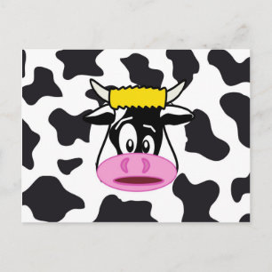 Funny Crazy Cow Bull on Dairy Cow Print Pattern Postkarte
