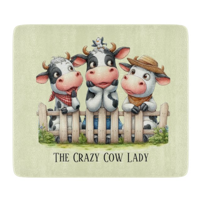 Funny crazy cow lady customizable schneidebrett (Vorderseite)