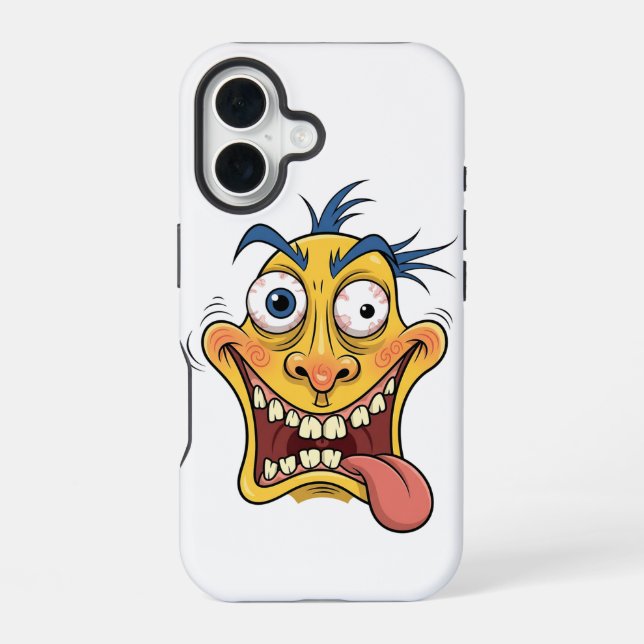 Funny Crazy Face Cartoon iPhone Case - Farbenfrohe 16 Hülle (Rückseite)
