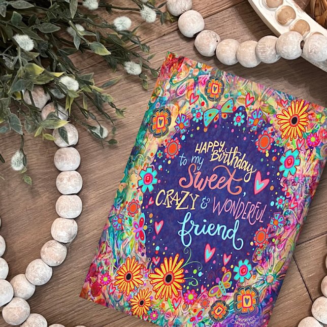 Funny Crazy Friend Birthday Trendy Floral Karte (Von Creator hochgeladen)