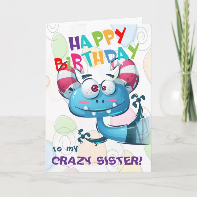 Funny Crazy Sister Geburtstag Karte (Vorderseite)