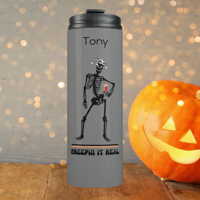 Funny Creepin It Real Skeleton Trinkgeld Halloween Thermosbecher (Von Creator hochgeladen)