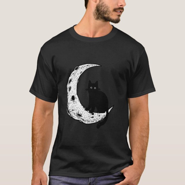 Funny Crescent Moon und Cat Graphic T-Shirt (Vorderseite)