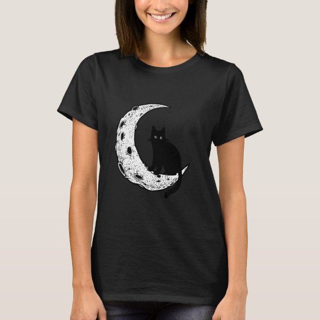 Funny Crescent Moon und Cat Graphic T-Shirt (Vorderseite)