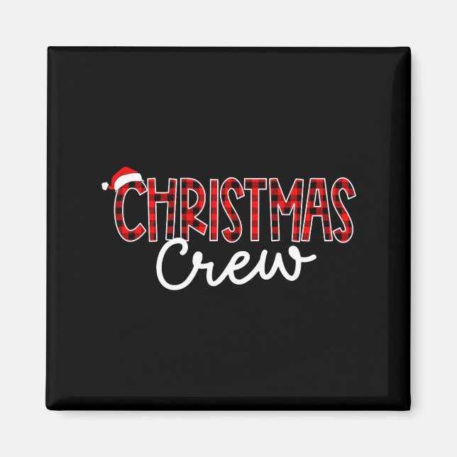 Funny Crew Santa Hat Christmas Red Plaid Xmas Fami Magnet (Vorne)