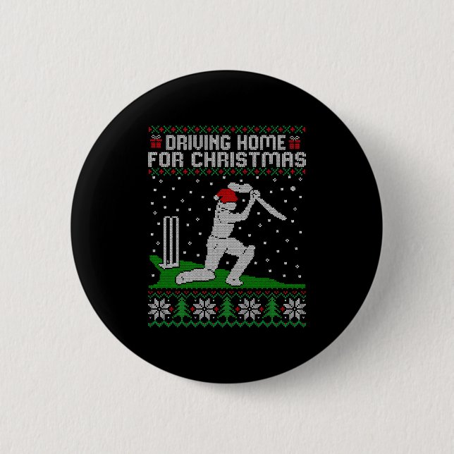 Funny Cricket Player Driving Home For Christmas Sw Button (Vorderseite)