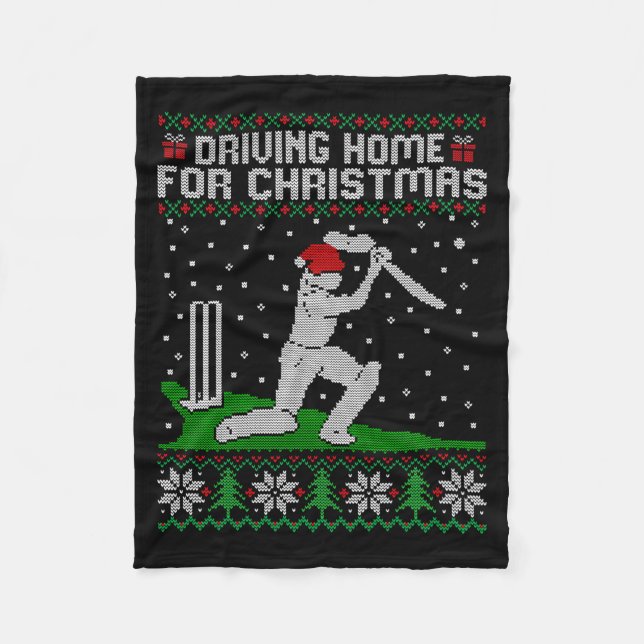 Funny Cricket Player Driving Home For Christmas Sw Fleecedecke (Vorderseite)