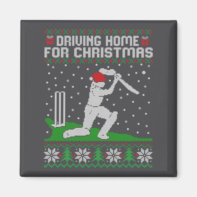 Funny Cricket Player Driving Home For Christmas Sw Magnet (Vorne)