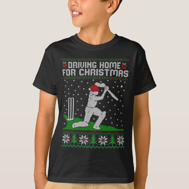 Funny Cricket Player Driving Home For Christmas Sw T-Shirt (Vorderseite)
