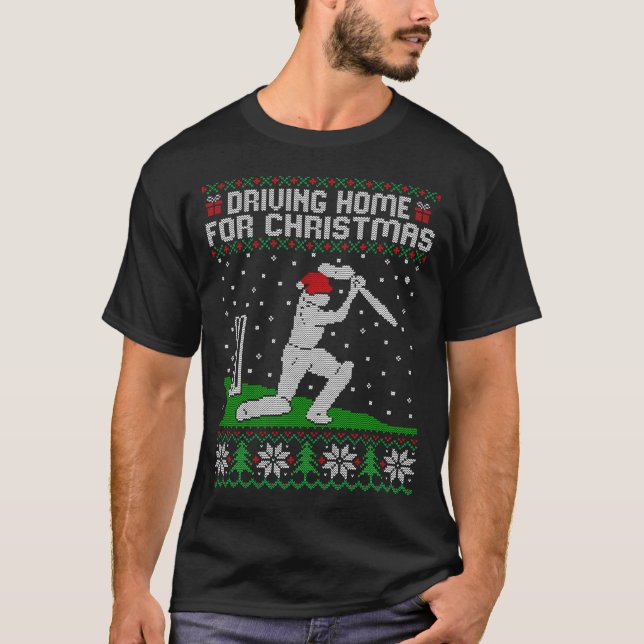 Funny Cricket Player Driving Home For Christmas Sw T-Shirt (Vorderseite)