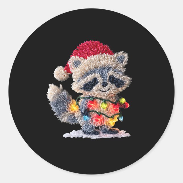 Funny Crochet Christmas Raccoon Xmas Lights Girly  Runder Aufkleber (Vorderseite)