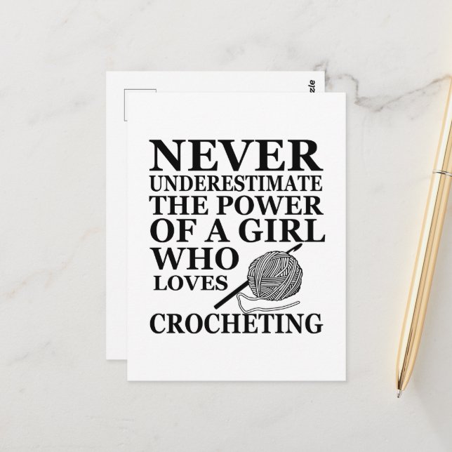 Funny Crochet zitiert Häkelchen Geschenk Postkarte (Vorderseite/Rückseite Beispiel)