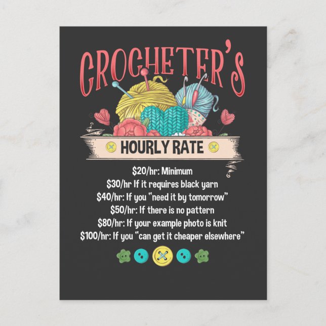 Funny Crocheter Stundensatz Crocheting Frauenquote Postkarte (Vorderseite)