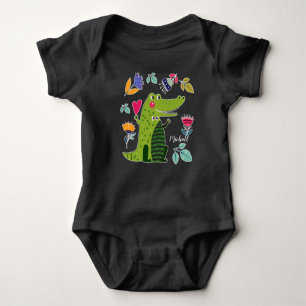 Funny Crocodile mit Herz-Individuelle Name Baby Strampler