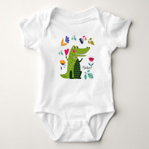 Funny Crocodile mit Herz-Individuelle Name Baby Strampler