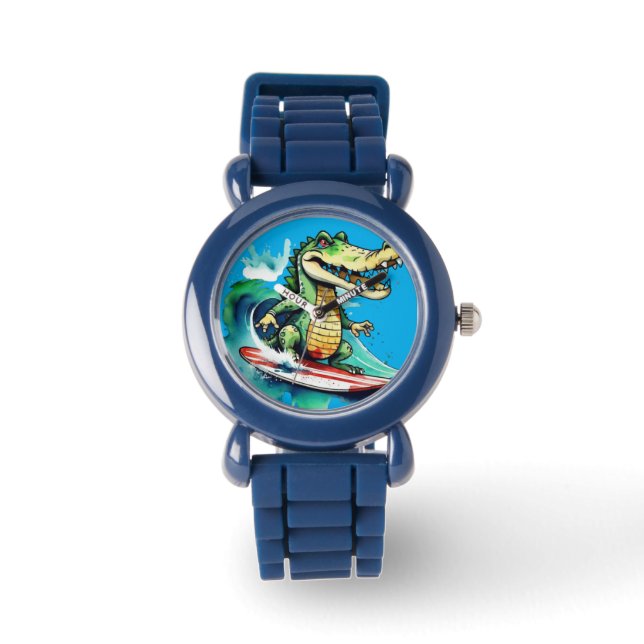 Funny Crocodile surfing Armbanduhr (Vorderseite)