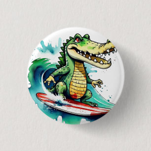 Funny Crocodile surfing Button