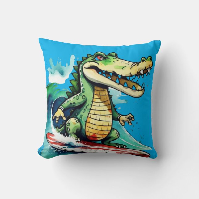 Funny Crocodile surfing Kissen (Vorderseite)