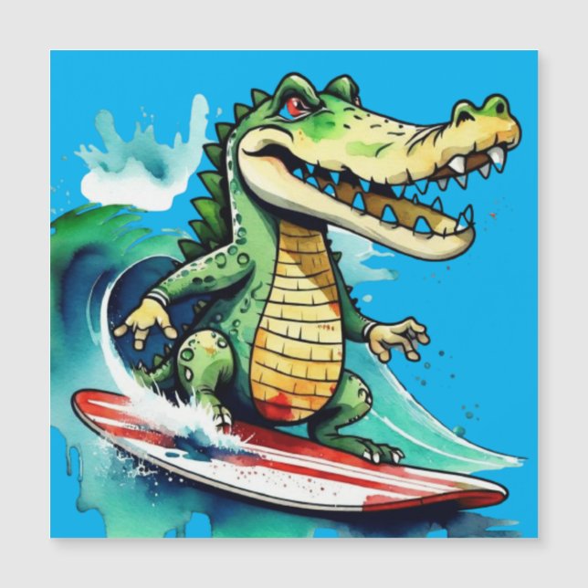 Funny Crocodile surfing Magnetkarte (Vorderseite)