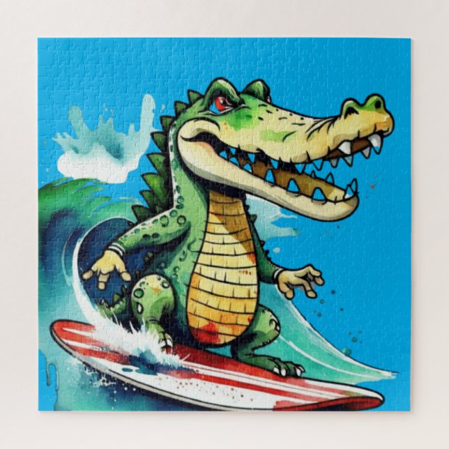 Funny Crocodile surfing Puzzle (Vertikal)