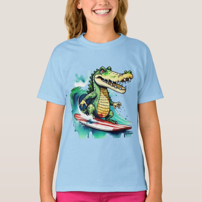 Funny Crocodile surfing T - Shirt (Vorderseite)