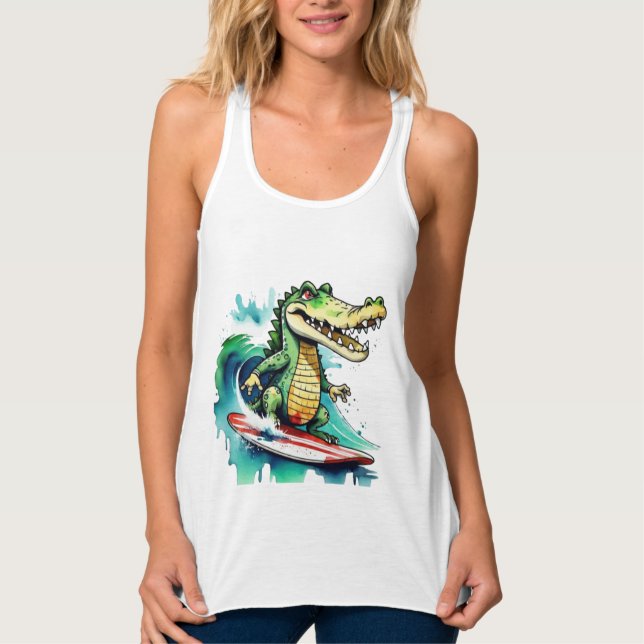Funny Crocodile surfing T - Shirt (Vorderseite)