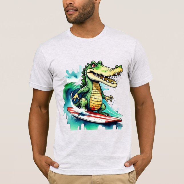 Funny Crocodile surfing T-Shirt (Vorderseite)