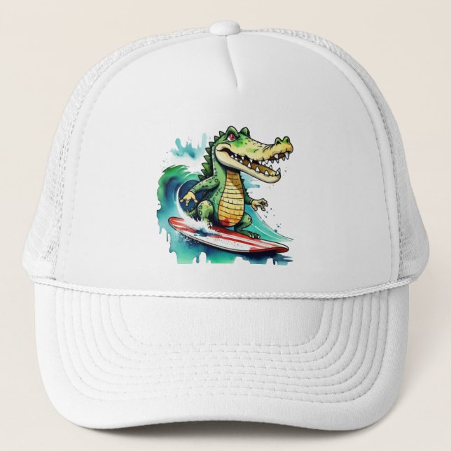 Funny Crocodile surfing Truckerkappe (Vorderseite)